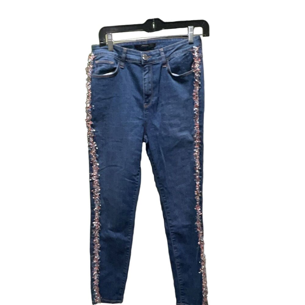 UTERQÜE Women's Skinny Jeans Size 30 Blue High Rise Stretch Fringe Denim